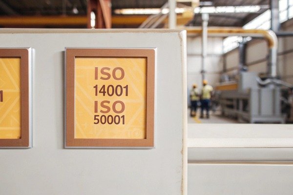 ISO 14001 and ISO 50001 certification signs in factory (ID#3)