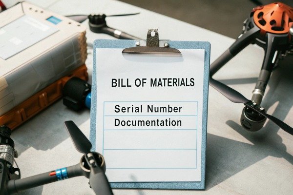 Bill of materials clipboard with drone parts (ID#3)