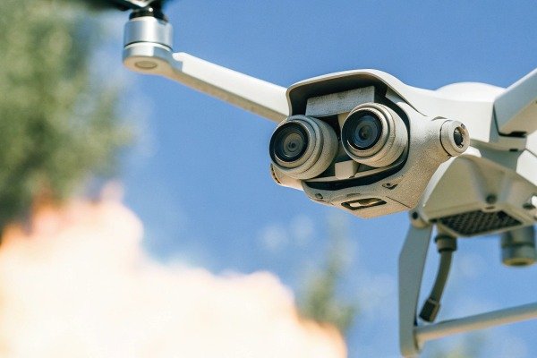 Close-up view of a professional drone equipped with high-resolution dual camera sensors (ID#3)