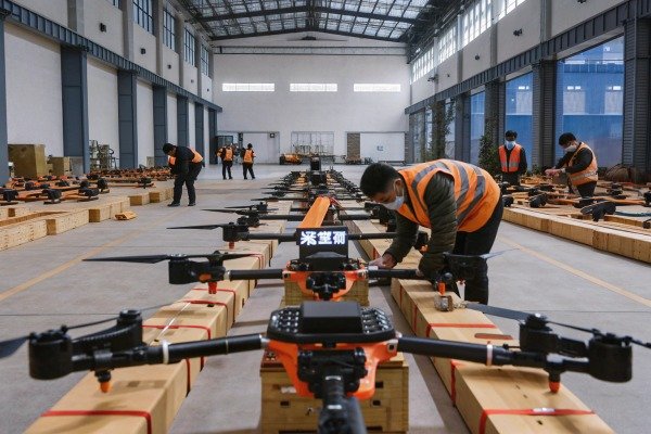 Close-up view of a high-tech drone camera and gimbal stabilization system (ID#2)