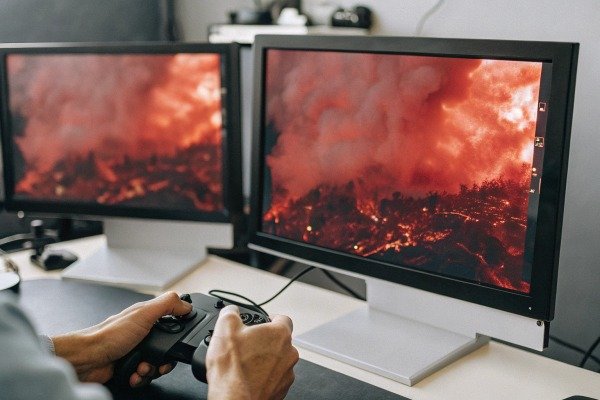 طيار طائرة بدون طيار يشغل مروحية رباعية في حقل مفتوح أثناء غروب الشمس (ID#5)