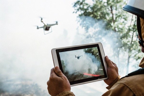 Close-up of a high-tech drone camera lens and gimbal system (ID#2)