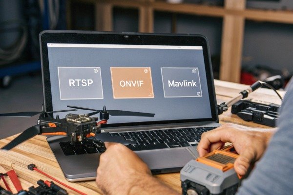 Drone Pilot Operating Drone pilot operating a quadcopter in an open field during sunset (ID#4)