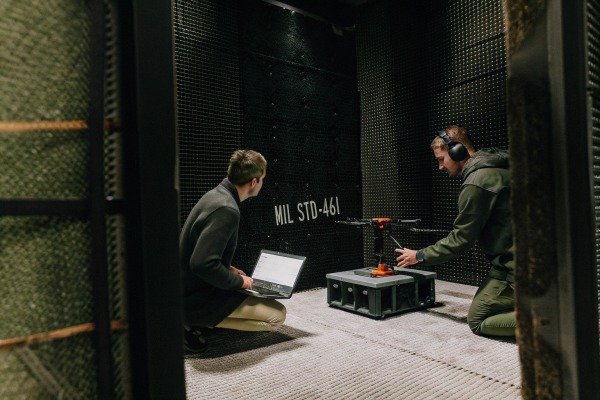 Close-up of a high-tech drone camera gimbal and sensor system (ID#2)