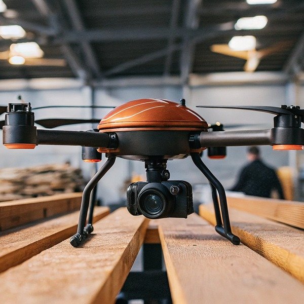 Professionelle Drohne fliegt über eine malerische Landschaft für Luftaufnahmen (ID#1)