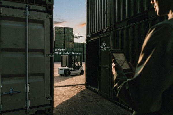 طيار طائرة بدون طيار يشغل مروحية رباعية في حقل مفتوح أثناء غروب الشمس (ID#5)