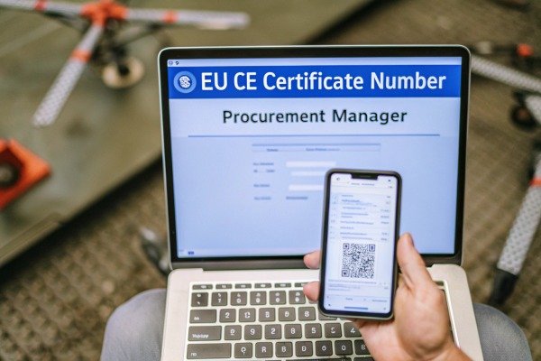 Close-up of a modern quadcopter drone with high-resolution camera equipment (ID#2)