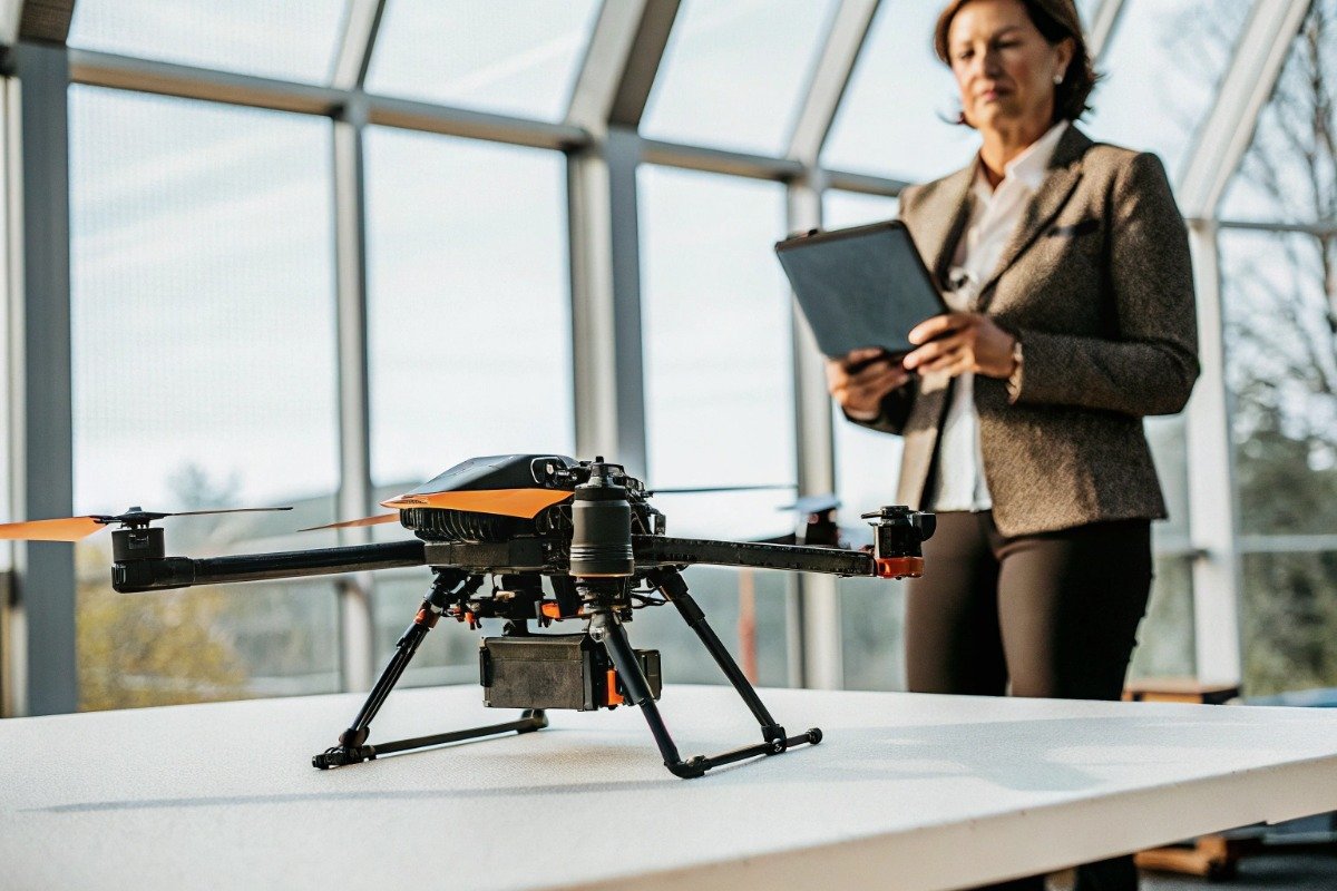 Professional operator reviewing FAA Part 107 certification standards for public safety firefighting drones (ID#1)