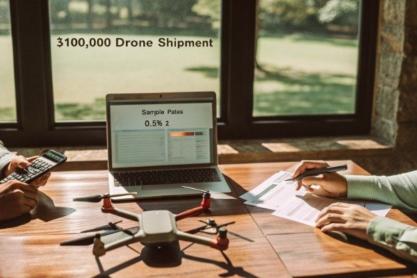 Calculator and drone showing premium estimate for shipment (ID#3)