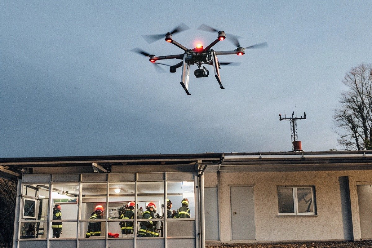 Part 107 and COA Regulations Industrial drone hovering during training for Part 107 and Public COA mission flexibility (ID#3)