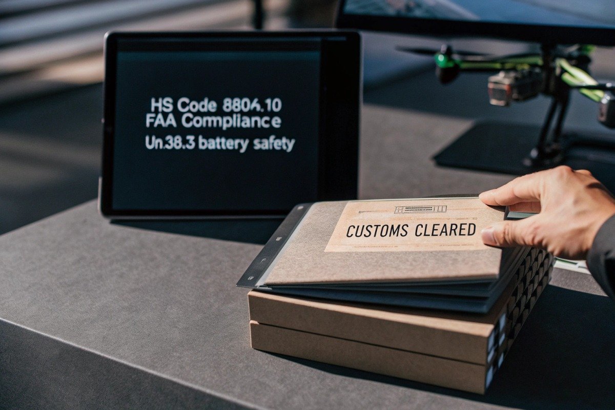Chinese supplier preparing HS code documentation and FAA certificates for drone customs clearance (ID#3)