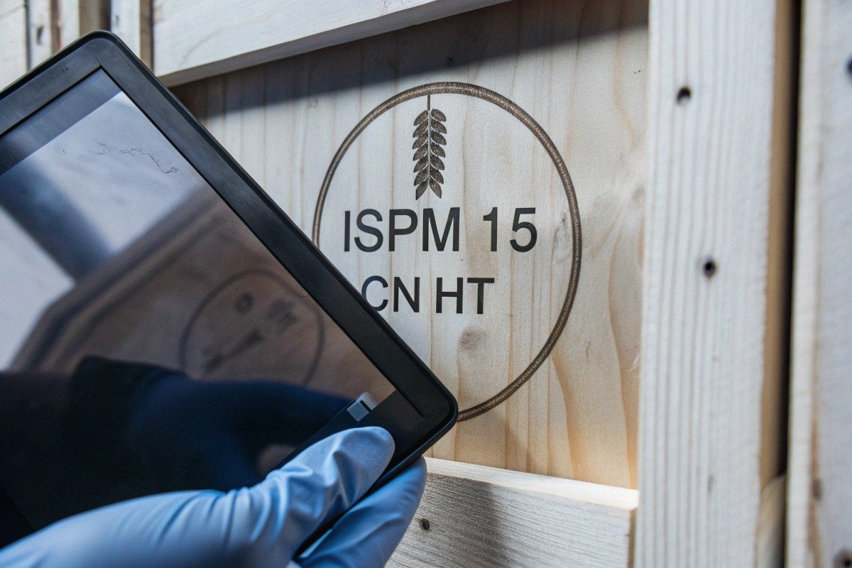 Verifying ISPM 15 Standards Official IPPC stamp on firefighting drone wooden crates for ISPM 15 compliance verification (ID#2)
