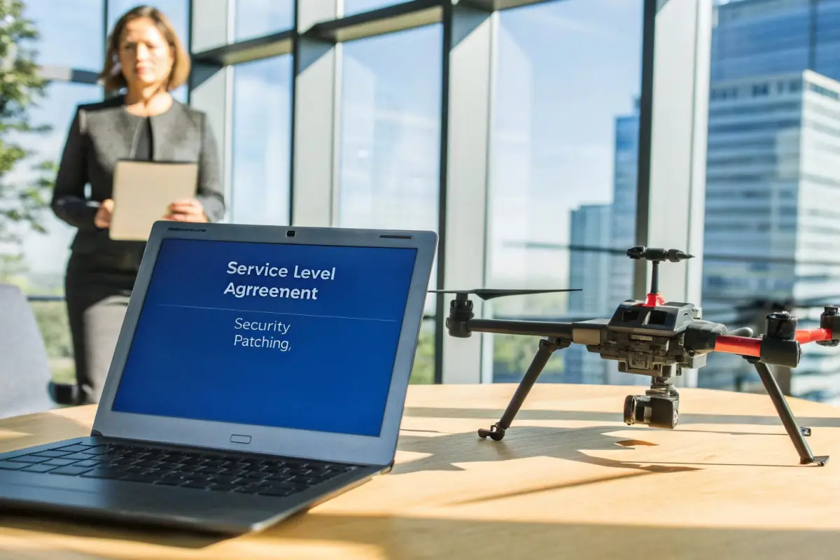 ¿Cómo negociar Acuerdos de Nivel de Servicio (SLA) para la aplicación de parches de vulnerabilidades de firmware para drones de extinción de incendios?