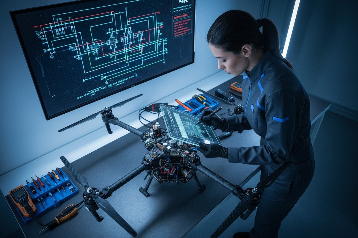 Technical documentation including flight controller manuals and wiring diagrams for drone fault reporting (ID#2)