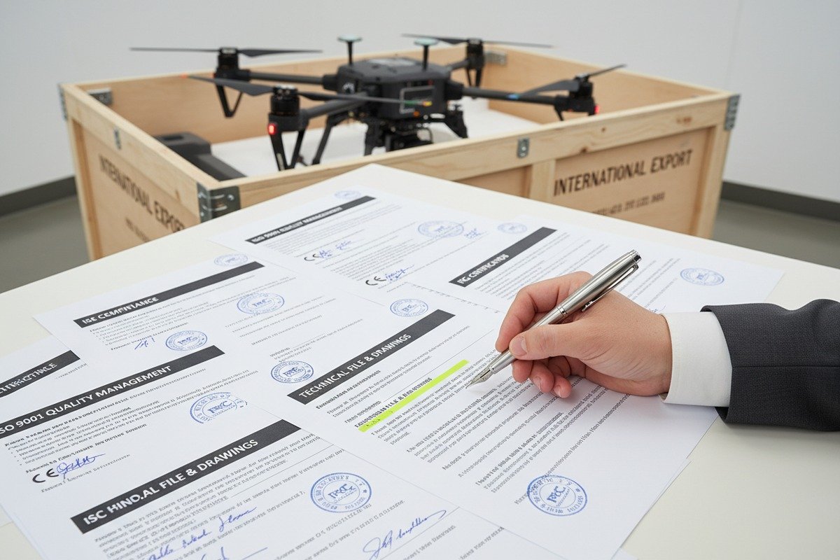 Drone Supplier Documentation Requirements Essential supplier documentation including ISO certifications and CE compliance marks for customs clearance (ID#3)