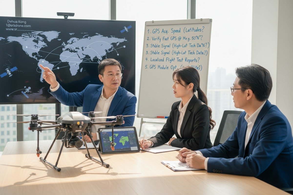 Localized flight test reports showing GPS performance and satellite counts across geographic zones (ID#4)