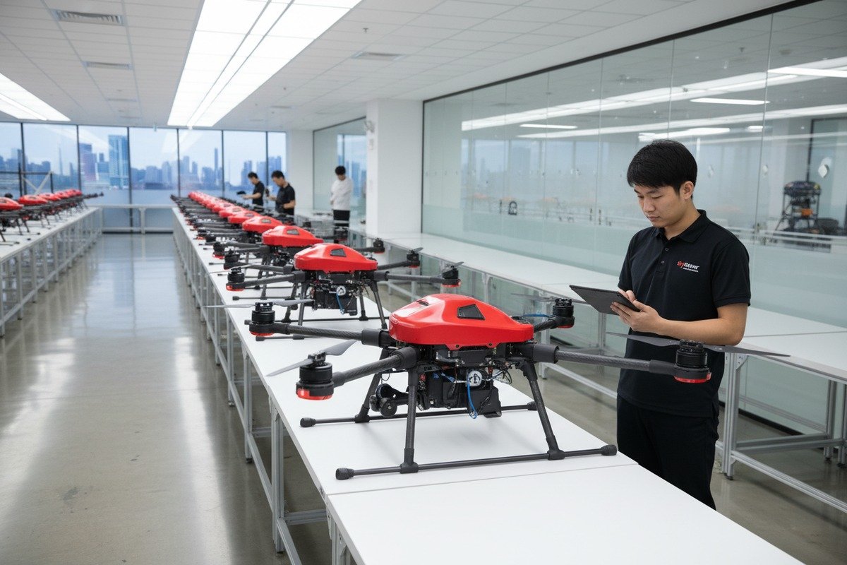 Mass-produced firefighting drones maintaining high performance standards consistent with the original sample (ID#1)
