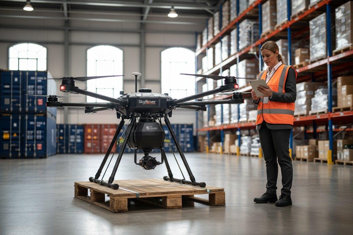 Verifying supplier pallet packaging for oversized agricultural drones for safe shipping (ID#1)