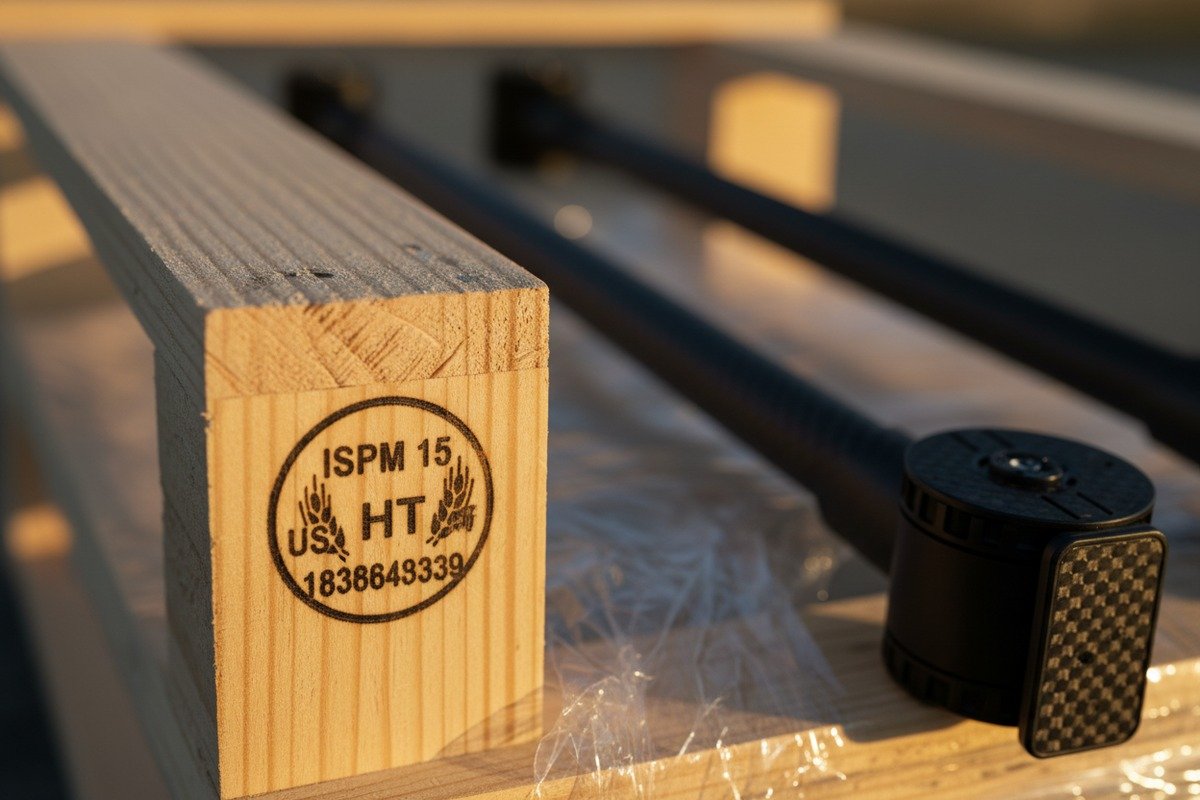 ISPM 15 certification and heat treatment stamps for international drone pallet shipping (ID#3)