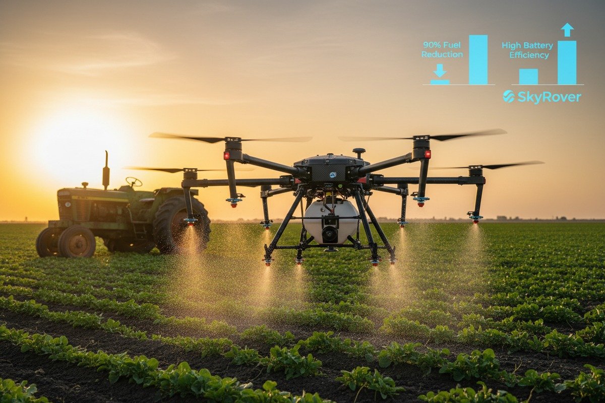 Analyzing energy efficiency data and fuel reduction metrics for agricultural drone carbon saving potential. (ID#3)