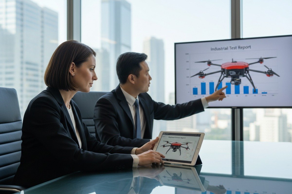 Firefighting drone capturing real-world data for marketing selling points (ID#1)