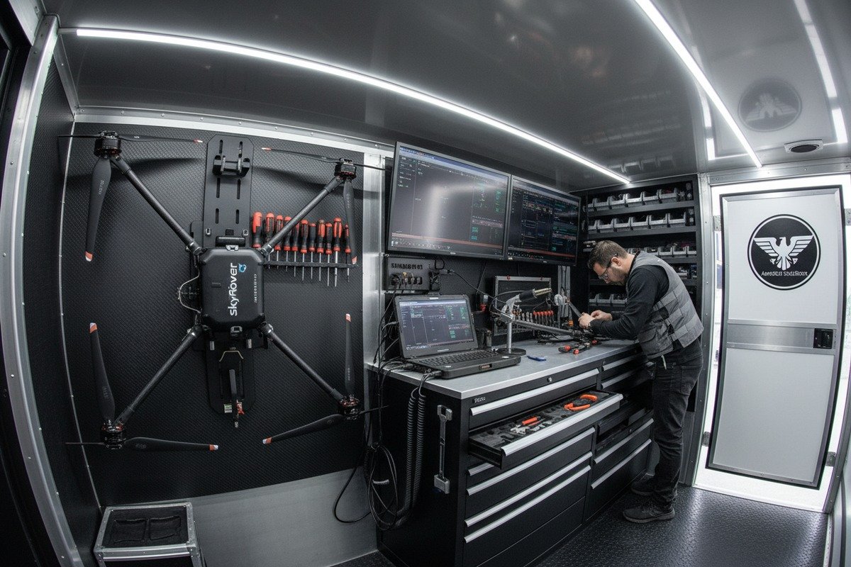 Customizing drone trailer layout with branding and specialized maintenance tools (ID#3)