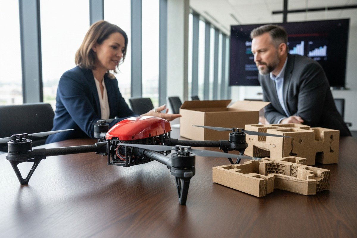 Discussion about reducing packaging waste when sourcing professional firefighting drones for environmental impact (ID#1)