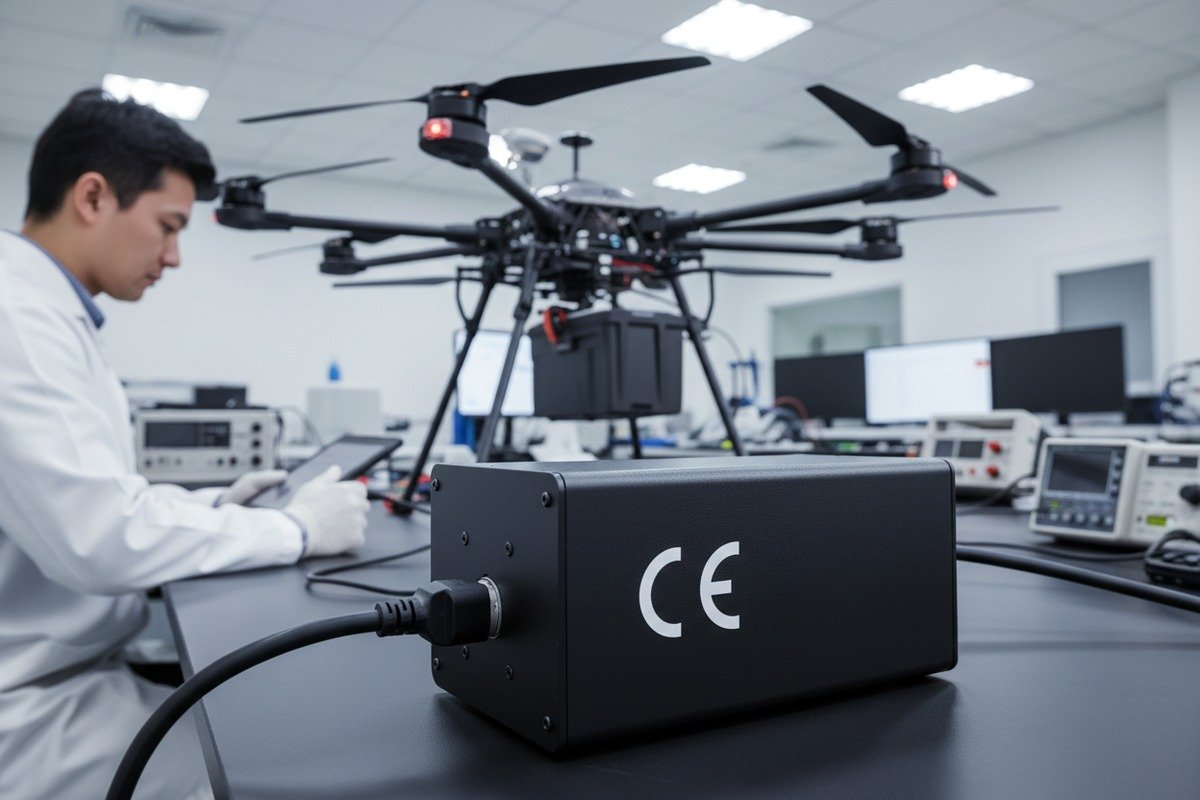 Agricultural drone charger meeting European plug and voltage standards for safe operation (ID#1)