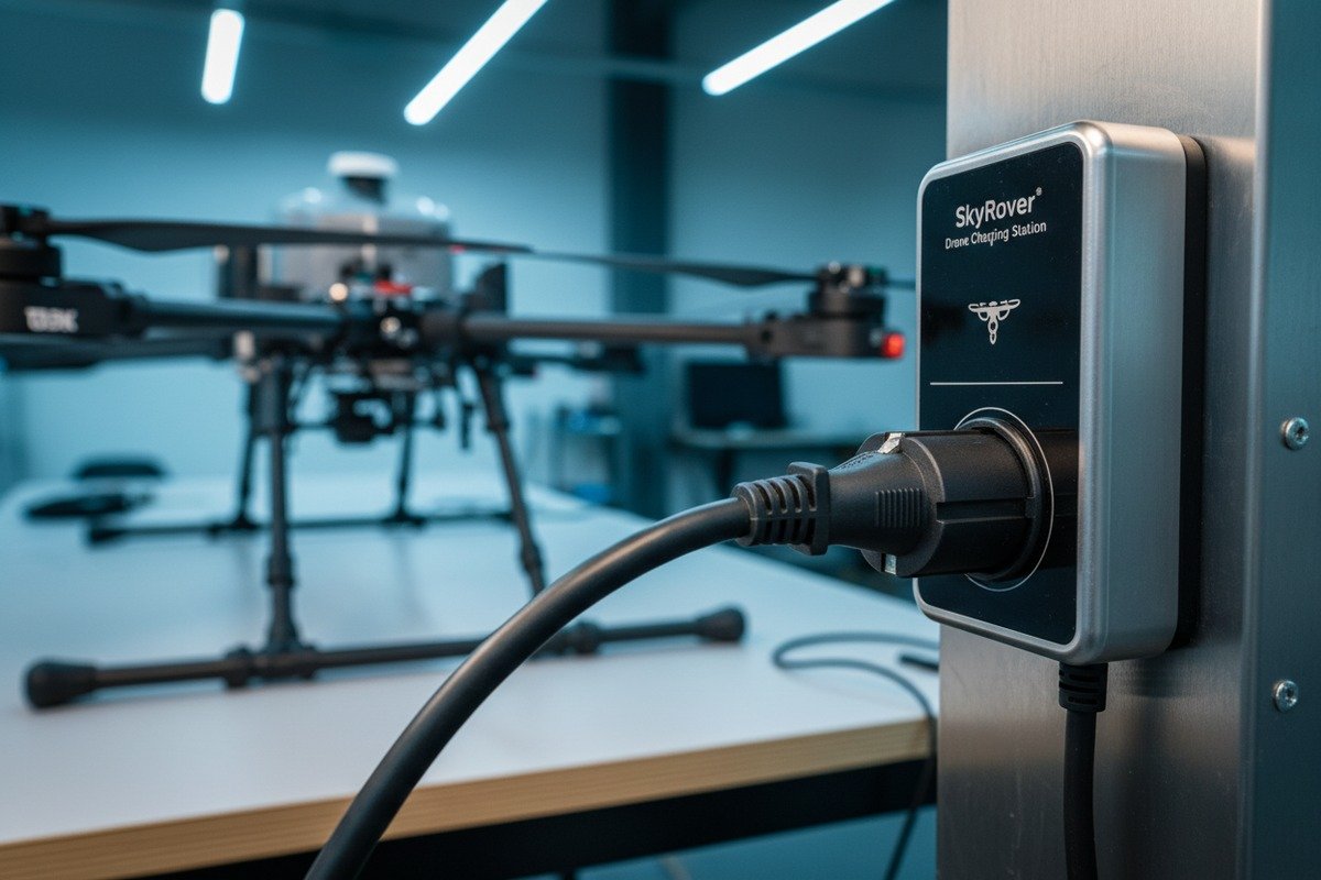 Factory inspection and burn-in testing to verify drone charger performance before European shipment (ID#5)