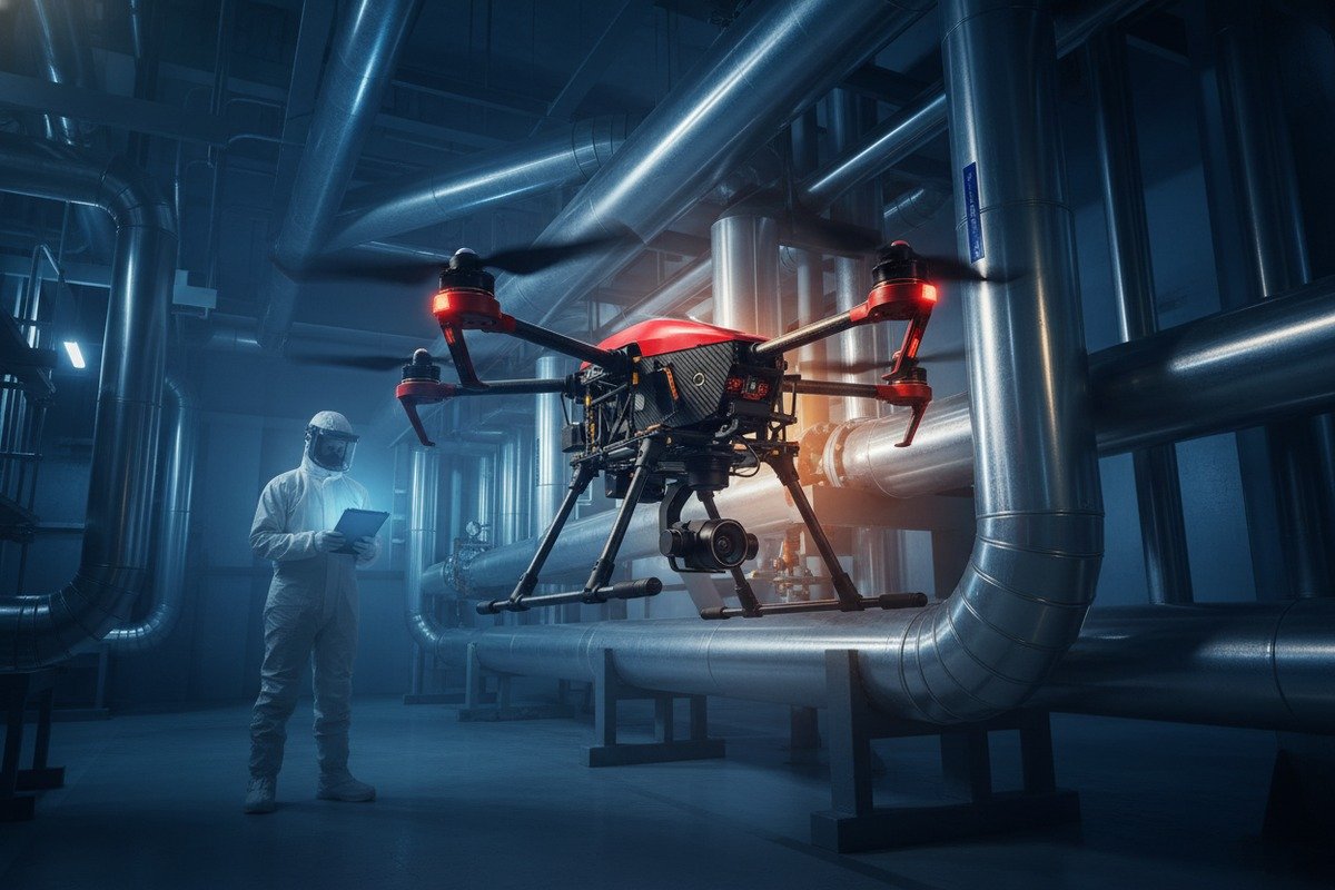 Dron contra incendios para centrales nucleares diseñado para inspecciones de alta resistencia a la radiación (ID#1)