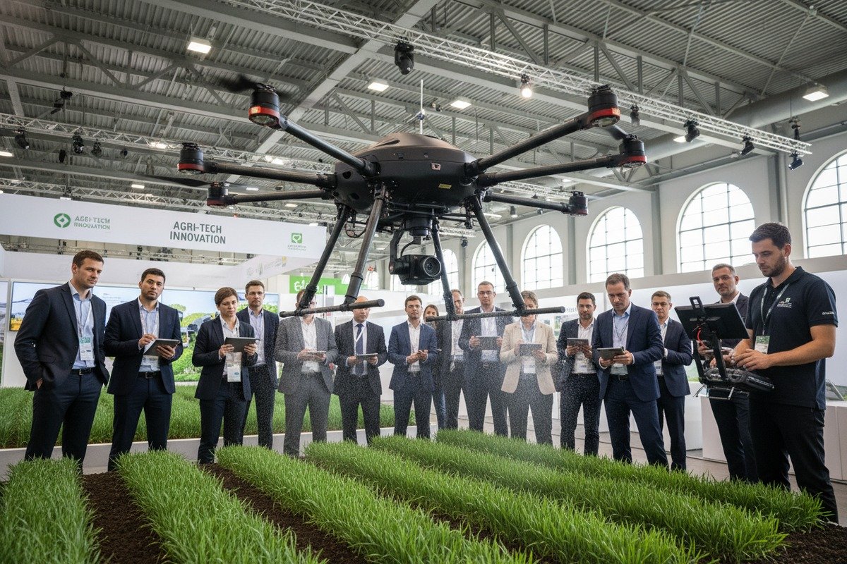 Discussing OEM branding and drone customization needs with manufacturers at European trade shows (ID#3)