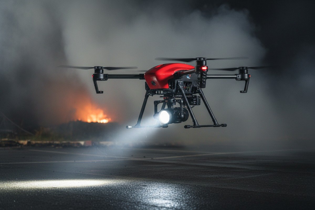 Firefighting drone searchlight brightness evaluation for night rescue standards (ID#1)