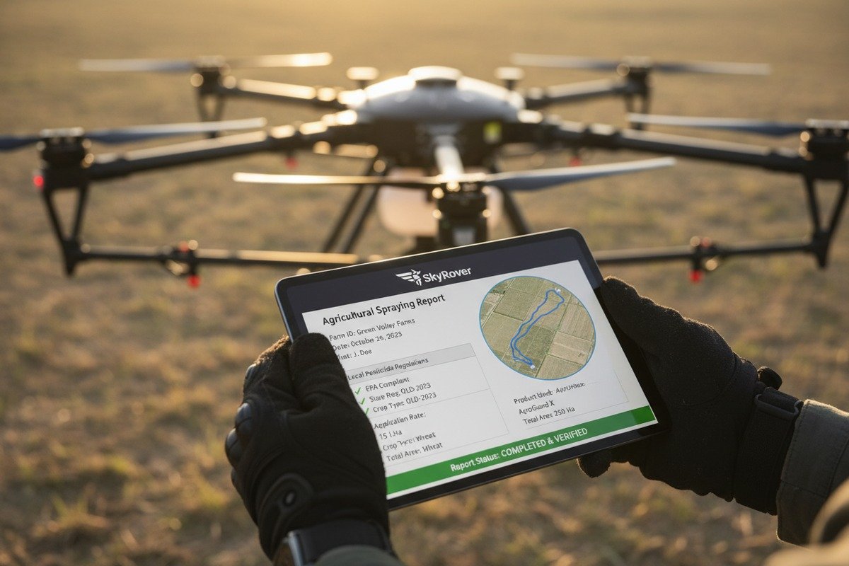Key performance metrics in agricultural reports showing coverage area and NDVI vegetation indices (ID#4)
