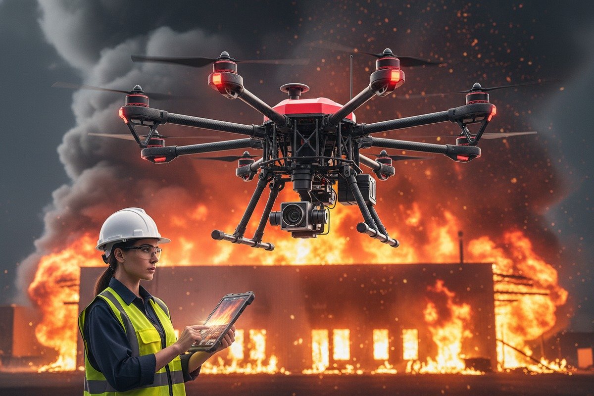 Firefighting drone undergoing heat dissipation performance evaluation in extreme temperature conditions (ID#1)