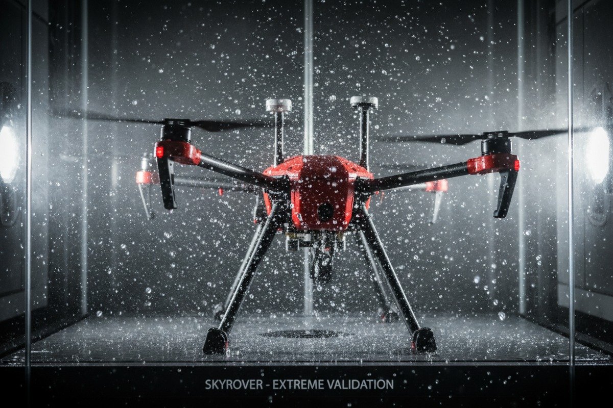 Durability testing for firefighting drones including heat chamber and smoke exposure verification (ID#4)