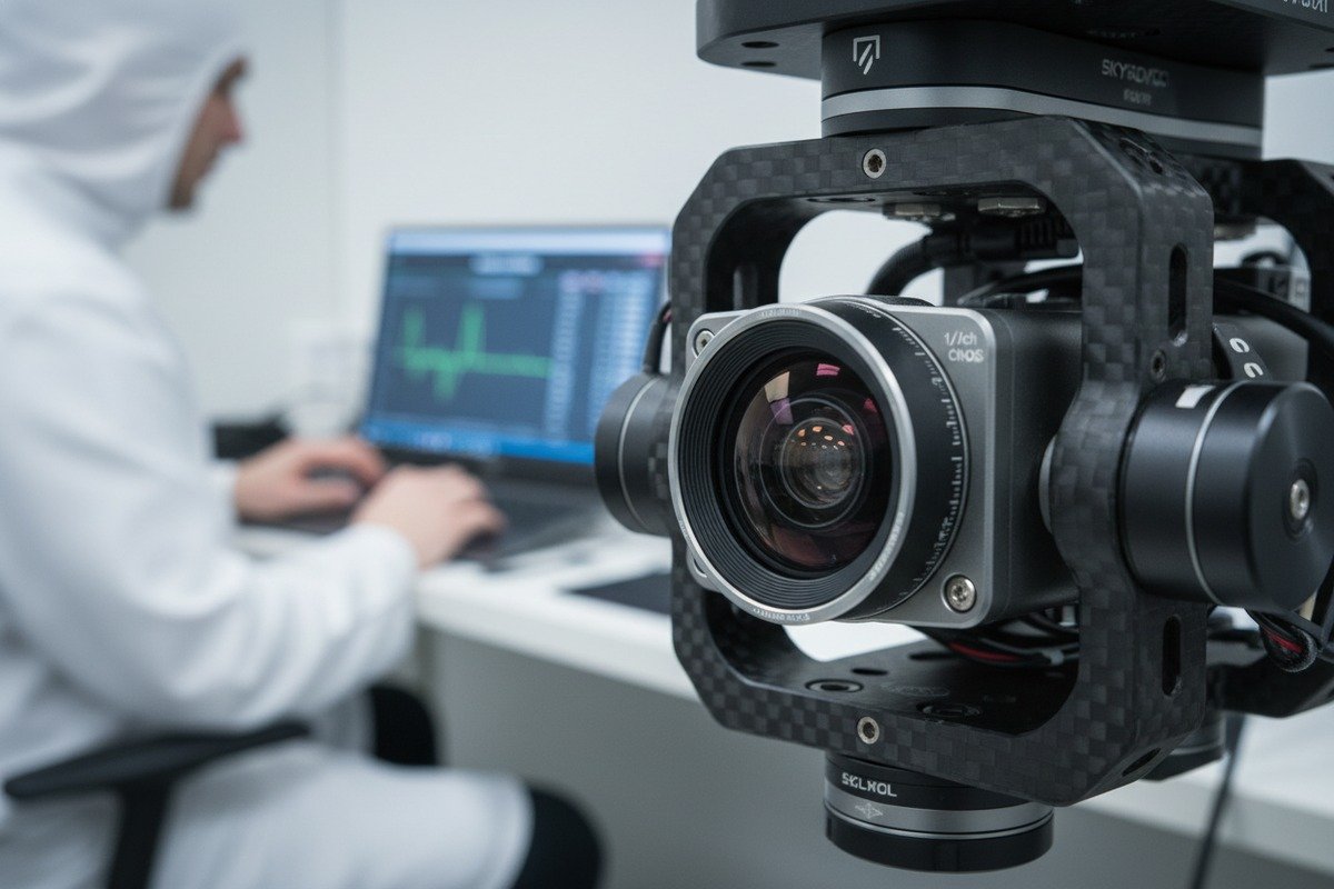 High-definition FPV camera technical specifications including resolution, sensor size, and low transmission latency (ID#2)