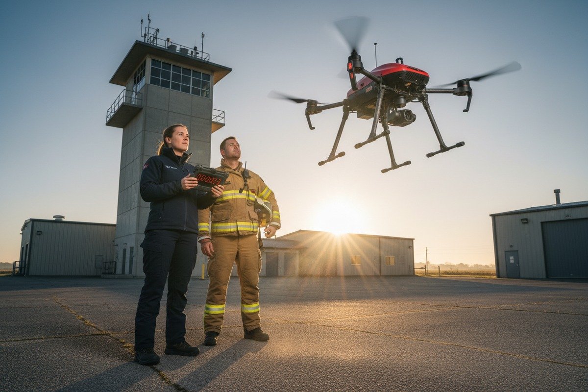 Firefighting drone evaluating ascent and descent speeds for emergency response operations (ID#1)