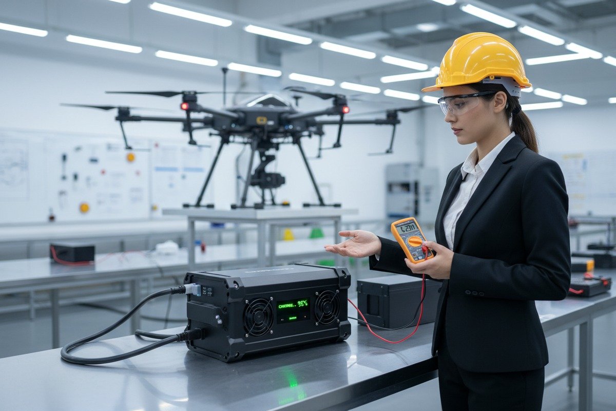 Agricultural drone charger with overcharge and overheat protection verification for buyers (ID#1)