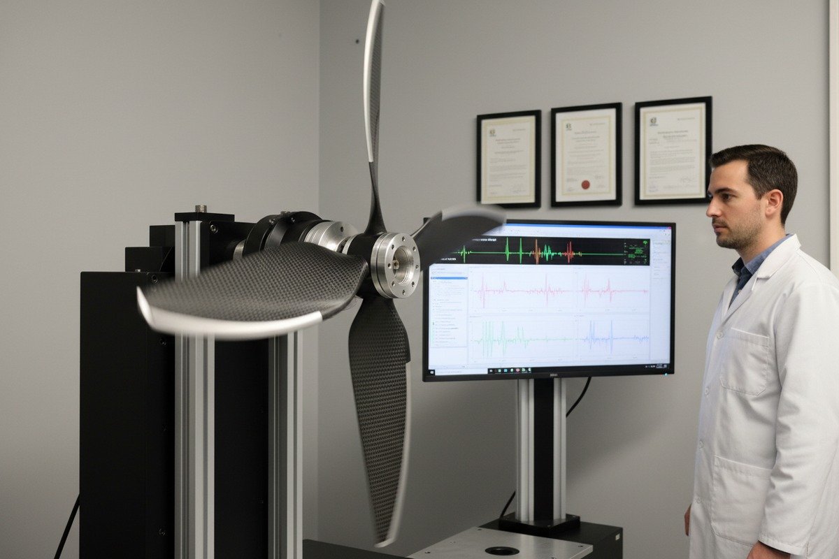 Verifying supplier propeller balancing using professional test stands and documented vibration data reports (ID#3)