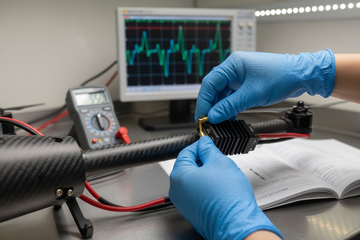 Verifying drone component compatibility using technical specification sheets and checking connector voltage requirements (ID#2)