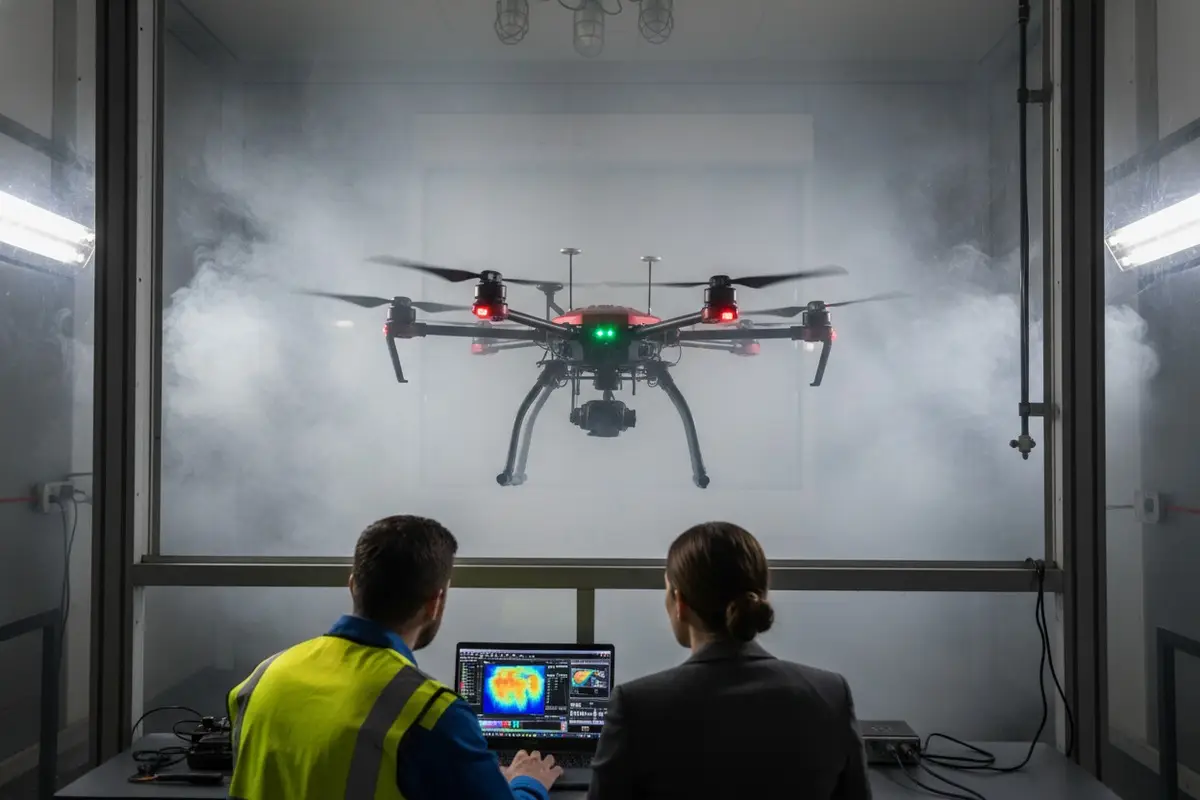 Comment évaluez-vous l'atterrissage assisté par vision des drones de lutte contre l'incendie de nuit ou dans une fumée épaisse ?