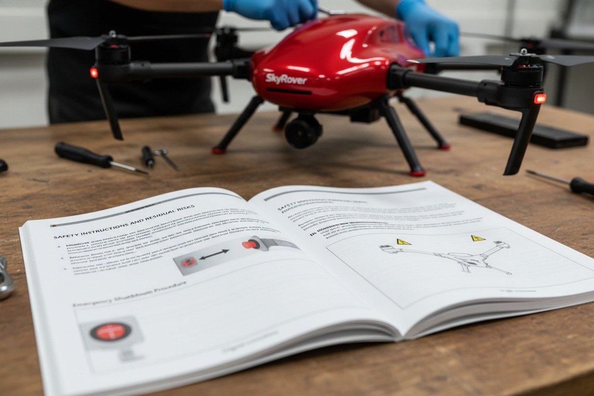 Essential safety instructions and emergency procedures in firefighting drone manuals for EU standards (ID#2)