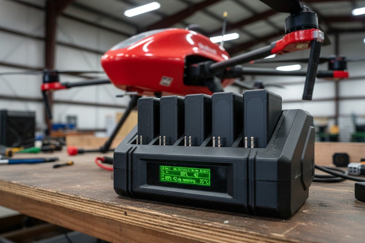 Technical specifications for multi-battery charging stations including speed and IP65 ruggedness ratings (ID#2)
