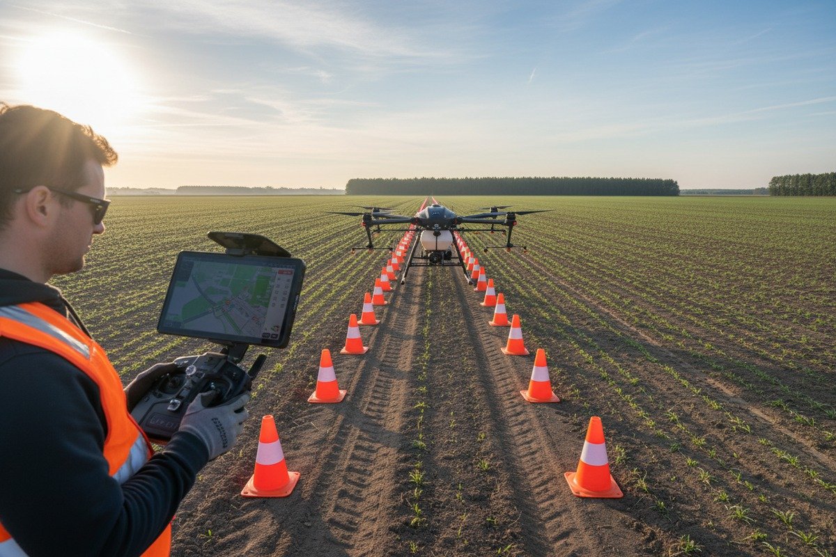 Safe Field Braking Test Conducting a safe field test for agricultural drone emergency braking distance with RTK-GPS (ID#2)