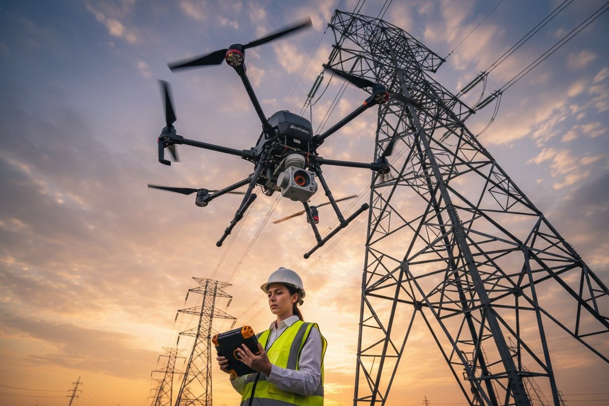 Firefighting drone with anti-interference specs for high-voltage power line inspections (ID#1)